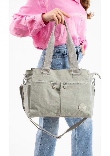 Sanmooris 3026 Kadın Büyük Boy Bölmeli Suya Dayanıklı Krinkıl Kumaş Çapraz ve Omuz Askılı Çanta