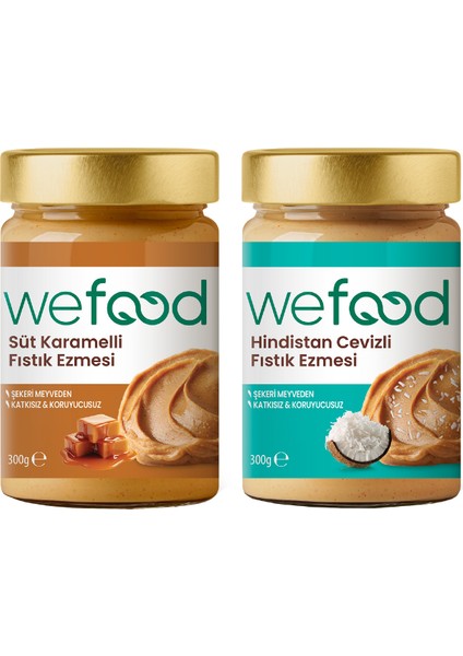 Süt Karamelli Fıstık Ezmesi 300 gr + Wefood Hindistan Cevizli Fıstık Ezmesi 300 gr