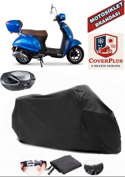 Falcon Soft 50 Branda Siyah Arka Çanta Uyumlu(Topcase) Motosiket Brandası Motor Örtüsü Çadır Su Geçirmez Motosiklet Kılıfı Motor Brandası,lastikli,taşıma Torbalı