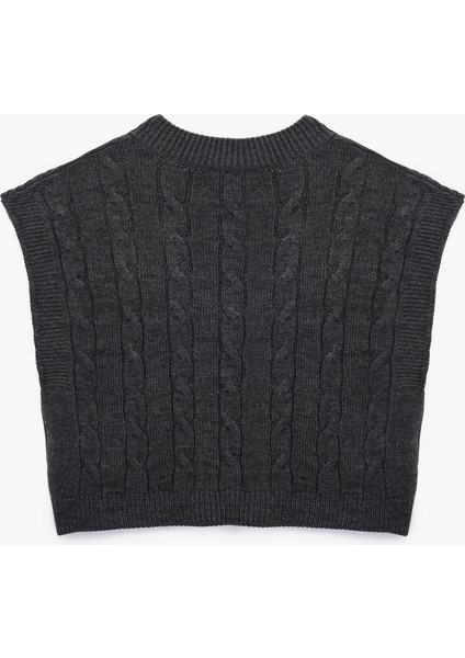 Kolsuz V Yaka Ayıcık Işleme Detaylı Saç Örgü Oversize Süveter fırsatları