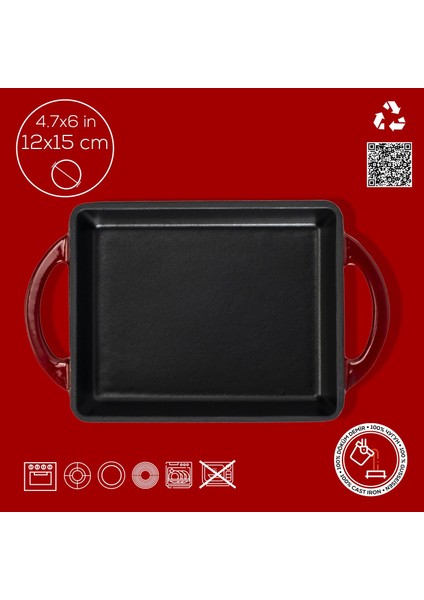 Döküm Dikdörtgen Sahan Döküm Demir Yekpare Çift Kulplu Ölçü 12X15CM.-BORDO fırsatları