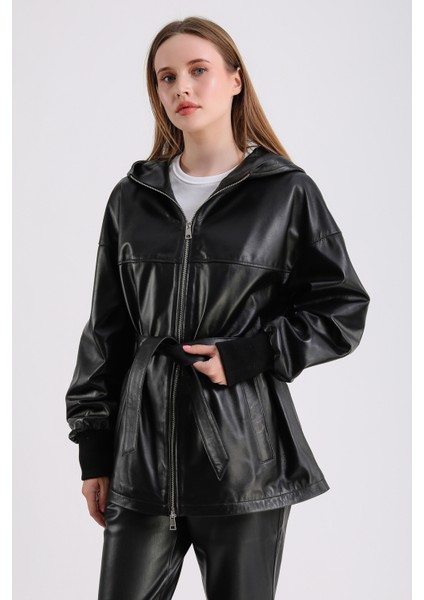 Alicia Kadın Kapüşonlu Deri Mont fiyatları