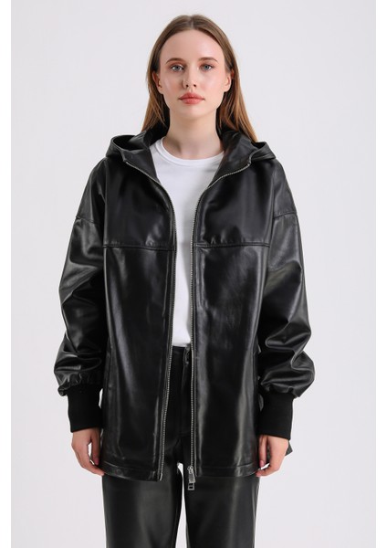 Alicia Kadın Kapüşonlu Deri Mont indirimleri