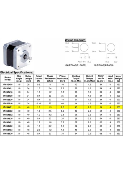 17HS4401 NEMA17 Step Motor fiyatları