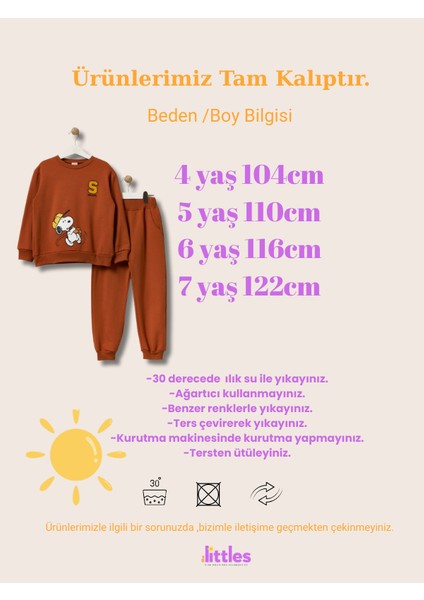 Erkek Çocuk Snoopy Baskılı Nakışlı Kahverengi Alt Üst Içi Polarlı Takım fiyatları