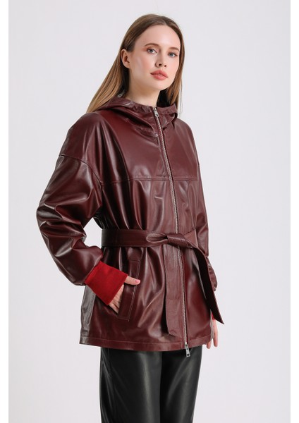 Alicia Kadın Kapüşonlu Deri Mont fiyatları