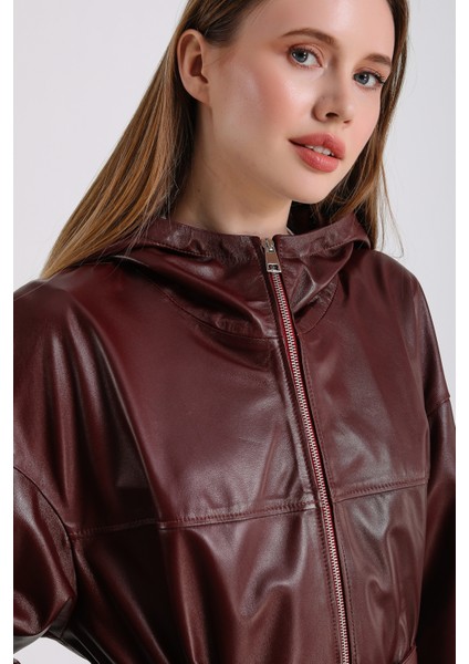 Alicia Kadın Kapüşonlu Deri Mont fırsatları