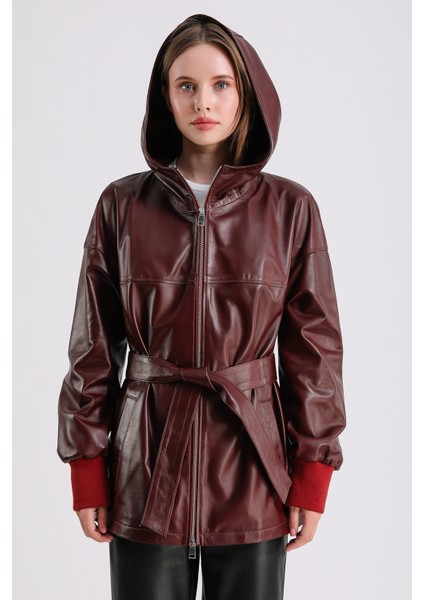 Alicia Kadın Kapüşonlu Deri Mont indirimleri