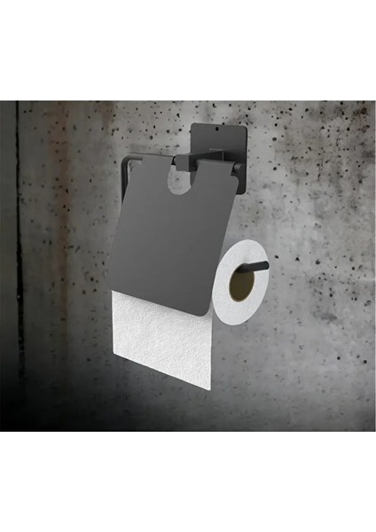 Siyah Yapışkanlı Kapaklı Wc Tuvalet Kağıdı Tutucu/tuvalet Kağıtlık Wc Kağıtlık