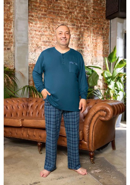 Erkek Emir Büyük Beden Kışlık Termal Petrol Pijama Takımı 0543