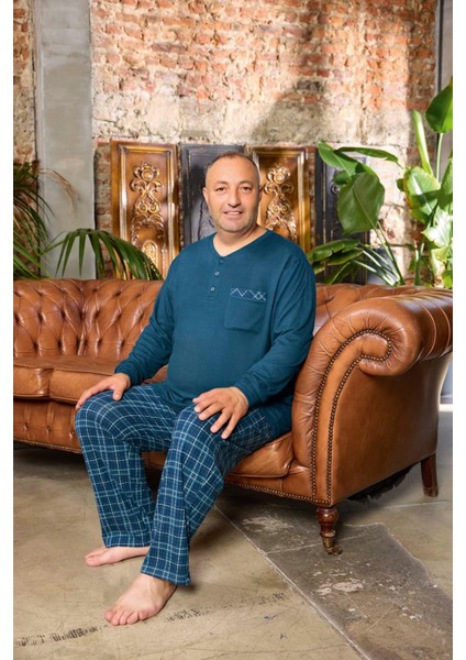 Erkek Emir Büyük Beden Kışlık Termal Petrol Pijama Takımı 0543 fiyatları