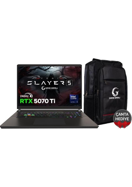 Slayer5 9XL-5070TI C6 Intel Ultra 9 275HX 32GB Ram 1tb SSD RTX5070TI 17" Qhd+ IPS 240Hz Freedos Oyuncu Laptop