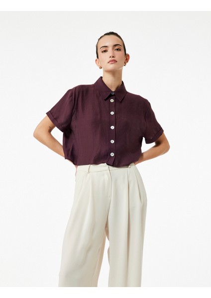Regular Fit Kısa Kollu Klasik Yaka Crop Gömlek