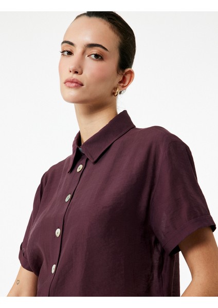 Regular Fit Kısa Kollu Klasik Yaka Crop Gömlek modelleri