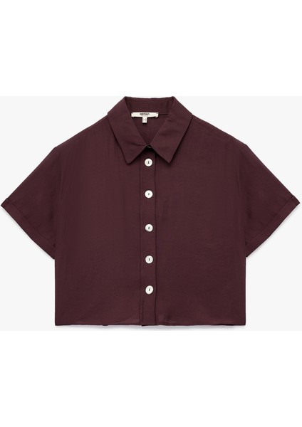 Regular Fit Kısa Kollu Klasik Yaka Crop Gömlek fırsatları
