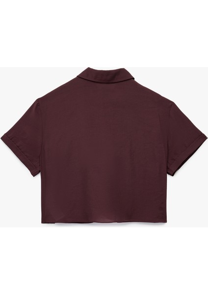 Regular Fit Kısa Kollu Klasik Yaka Crop Gömlek indirimleri