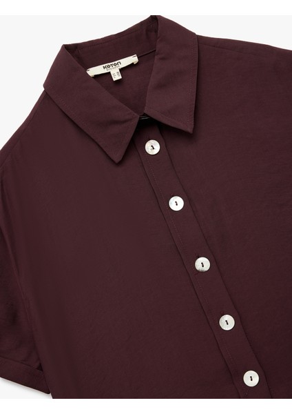 Regular Fit Kısa Kollu Klasik Yaka Crop Gömlek