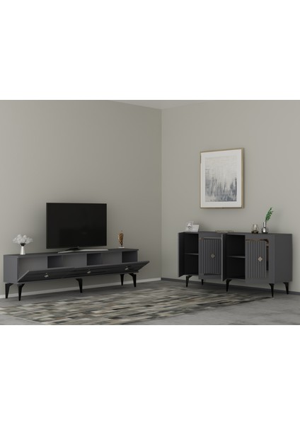 Novva Tv Sehpası (Alt Modül) ve Konsol 2'li Salon Takımı Antrasit-Gümüş fiyatları