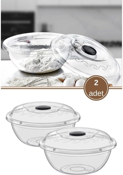 2 Adet Şeffaf Kapaklı Hamur Leğeni 5 Lt, Çok Amaçlı Yoğurma Saklama Kabı Un Kutusu 2’li Set