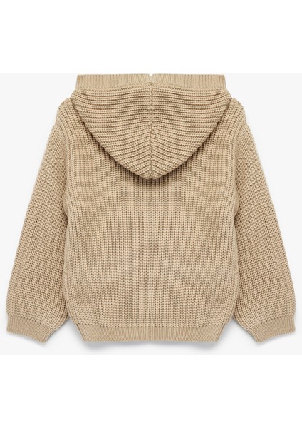 Uzun Kollu Düğmeli Cep Detaylı Kapüşonlu Triko Hırka fiyatları