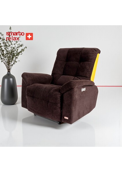 Relax TV Koltuğu Zürih Elektrikli Sırt Dayanağı Kontrol Panelli Ergonomik Kadife Polyester Kahverengi Dekoratif Baba Koltuğu indirimleri