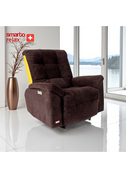 Relax TV Koltuğu Zürih Elektrikli Sırt Dayanağı Kontrol Panelli Ergonomik Kadife Polyester Kahverengi Dekoratif Baba Koltuğu