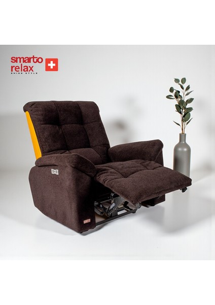 Relax TV Koltuğu Zürih Elektrikli Sırt Dayanağı Kontrol Panelli Ergonomik Kadife Polyester Kahverengi Dekoratif Baba Koltuğu