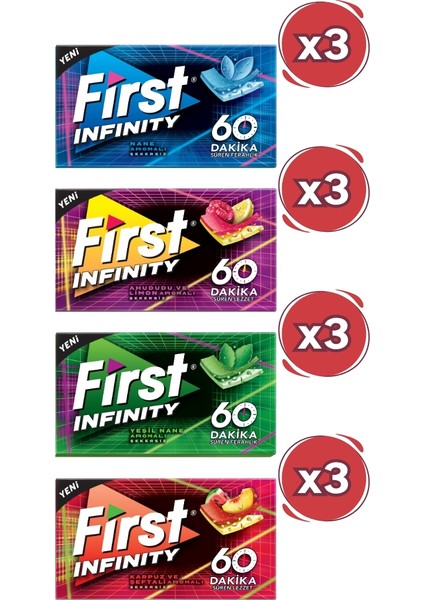 60 Dakika Sakız Paketi - Keskin Nane, Ahududu Limon, Yeşil Nane, Karpuz Şeftali 27 Grx12 Adet