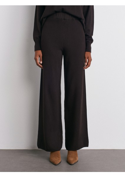 70163 Beli Lastikli Yünlü Triko Pantolon-Koyu Kahve indirimleri