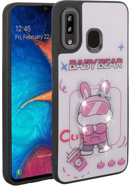 Galaxy A20 Kılıf Şirin Hayvan Figürlü ve Simli Sert Silikon Kapak Royal Case/amas