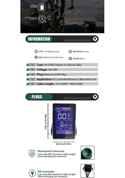 Jıannuo Kontrol Cihazı Elektrikli Scooter Göbek Motoru Dönüşüm Kiti Için Ebike Ekran LCD GD06 Büyük Dikey Ekran, Su Geçirmez (Yurt Dışından) fırsatları