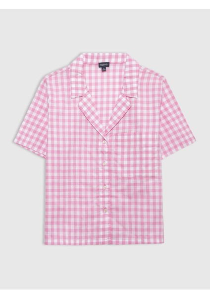 Kadın Açık Pembe Gapbody Poplin Kısa Kollu Pijama Üstü