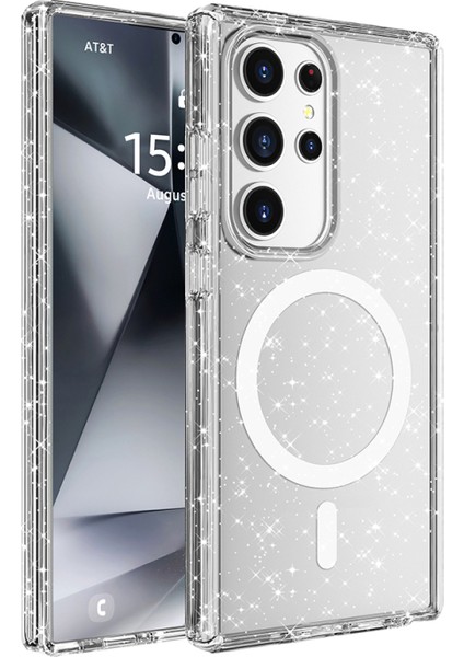 Samsung Galaxy S25 Ultra Kılıf Magsafe Destekli ve Renkli Simli Sert Şeffaf Tpu Silikon Kapak Royal Case/allstar