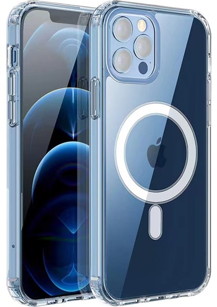 iPhone 12 Pro Max Magsafe Kılıf Sert Yapılı ve Şeffaf Sararmaz Premium Silikon Kapak Ryc/embos