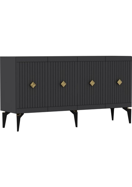 Middas 180 cm Tv Sehpası (Alt Modül) ve 4 Kapaklı Konsol Antrasit-Altın fırsatları