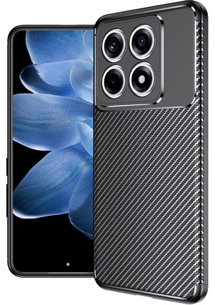 Xiaomi 14T Kılıf Karbon Desenli Esnek Yüksek Kaliteli Meteryalden Üretilmiş Silikon Kapak Ryc/negro