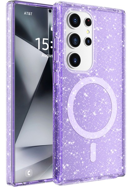 Samsung Galaxy S25 Ultra Kılıf Magsafe Destekli ve Renkli Simli Sert Şeffaf Tpu Silikon Kapak Royal Case/allstar