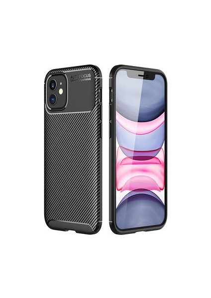 iPhone 12 Kılıf Karbon Desenli Esnek Yüksek Kaliteli Meteryalden Üretilmiş Silikon Kapak Ryc/negro