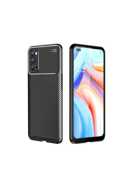 Oppo Reno 4 Kılıf Karbon Desenli Esnek Yüksek Kaliteli Meteryalden Üretilmiş Silikon Kapak Ryc/negro