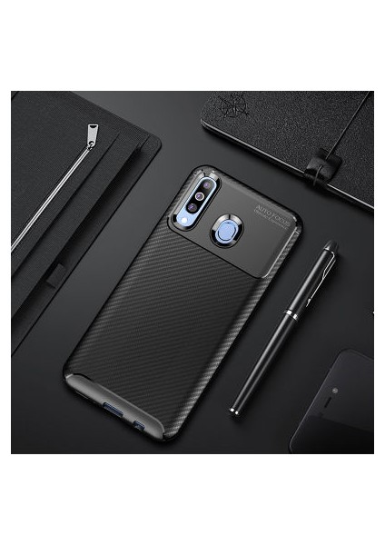 Samsung Galaxy M30 Kılıf Karbon Desenli Esnek Yüksek Kaliteli Meteryalden Üretilmiş Silikon Kapak Ryc/negro