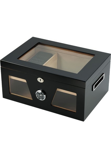 Siyah 2 Katlı Camlı Humidor Puro Kutusu RC21