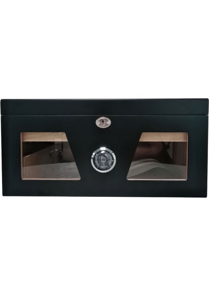 Siyah 2 Katlı Camlı Humidor Puro Kutusu RC21