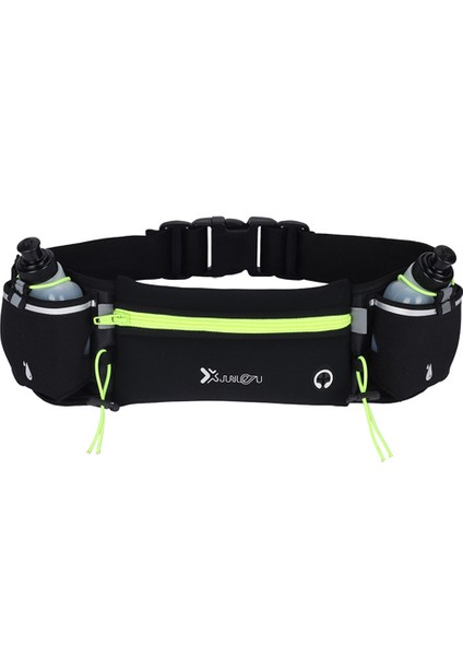 Junletu Yansıtıcı Koşu Bel Çantası Naylon Spor Bel Çantası Çift Su Şişesi (Bpa Içermez, Fda Sertifikası Yok)-Yeşil (Yurt Dışından)