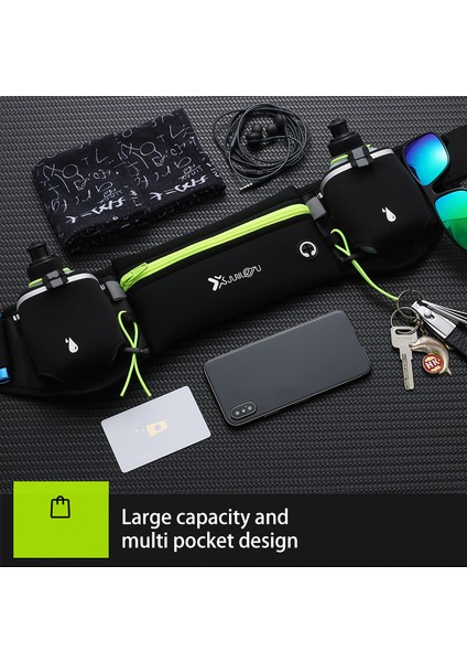 Junletu Yansıtıcı Koşu Bel Çantası Naylon Spor Bel Çantası Çift Su Şişesi (Bpa Içermez, Fda Sertifikası Yok)-Yeşil (Yurt Dışından) fiyatları