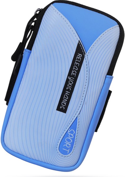 6,8 Inç Telefon Için Pu Deri + Polyester Ter Geçirmez Spor Kol Çantası Ayarlanabilir Elastik Bantlı-Göl Mavisi (Yurt Dışından)