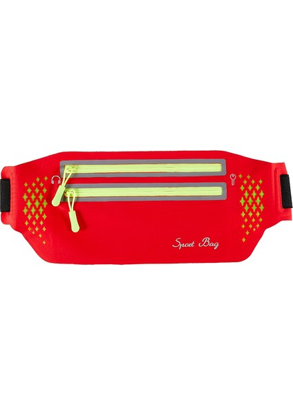 Ultra Ince Çift Fermuarlı Açık Hava Koşu Spor Bel Çantası 7.2 Inç Telefon Saklama Bel Çantası-Kırmızı (Yurt Dışından)