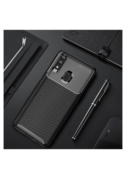 Huawei P Smart 2019 Kılıf Karbon Desenli Esnek Yüksek Kaliteli Meteryalden Üretilmiş Silikon Kapak Ryc/negro