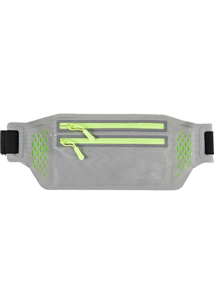 Ultra Ince Çift Fermuarlı Açık Hava Koşu Spor Bel Çantası 7,2 Inç Telefon Saklama Bel Çantası-Gri (Yurt Dışından)