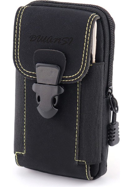 6,5 Inç Dikey Çok Fonksiyonlu Spor Taktik Cep Telefonu Saklama Çantası Çift Katmanlı Bel Çantası-Siyah (Yurt Dışından)
