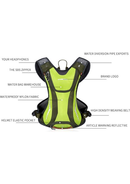 Anmeılu 1026 Açık Hava Sporları Su Çantası Saklama Cebi Sırt Çantası Su Geçirmez Naylon Maraton Sırt Çantası-Yeşil (Yurt Dışından) indirimleri